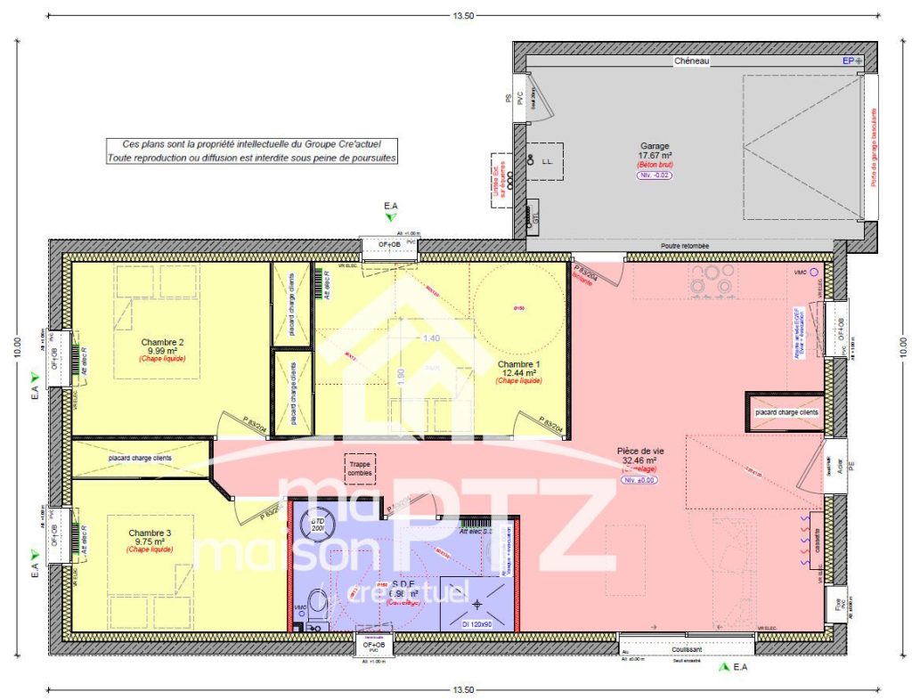 Rdc Maison plain-pied monopente 3 chambres
