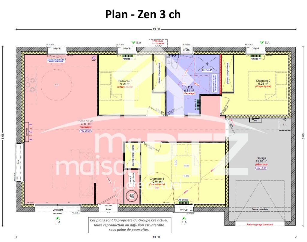 Plain pied 3 chambres 77 m²